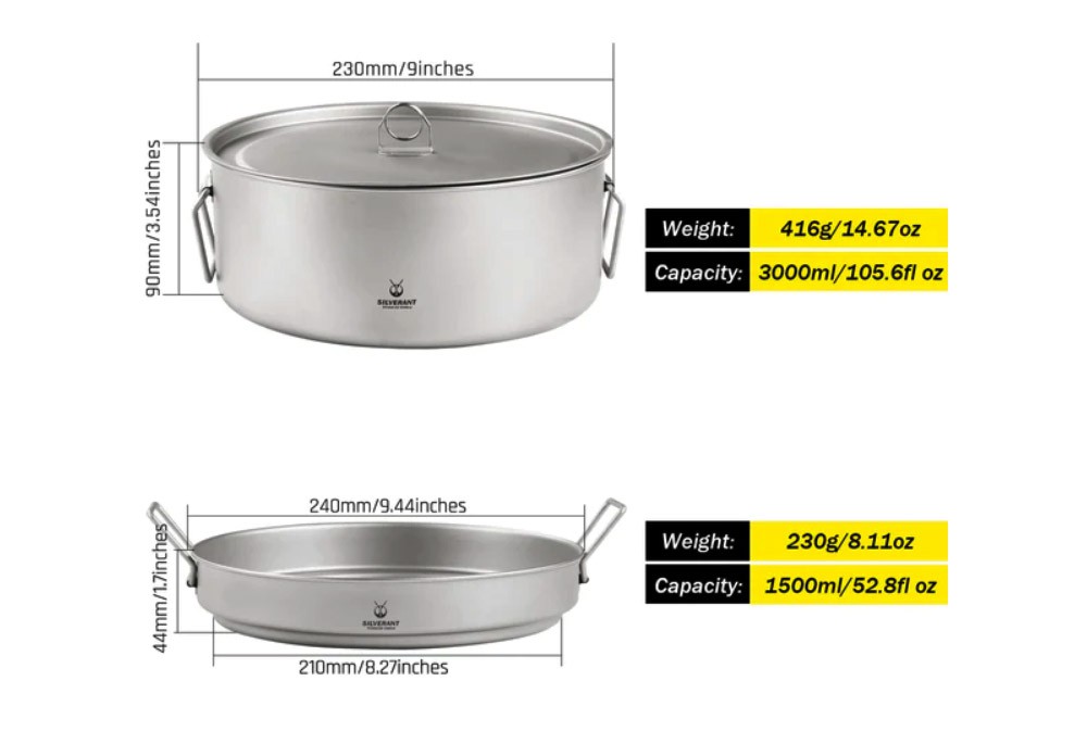 Большой набор походной посуды из титана (котелок + сковорода) (SAHW84101T)
